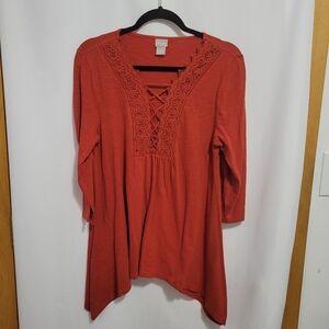 Chico's Burnt Orange/Rust Laced V-neck Tunic. Size 1R